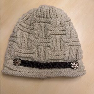 Cream Knit Beanie with Button Detail